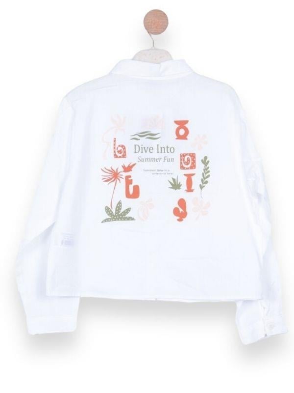 Kız Çocuk Sırt Desenli Cepli Oversize Gömlek