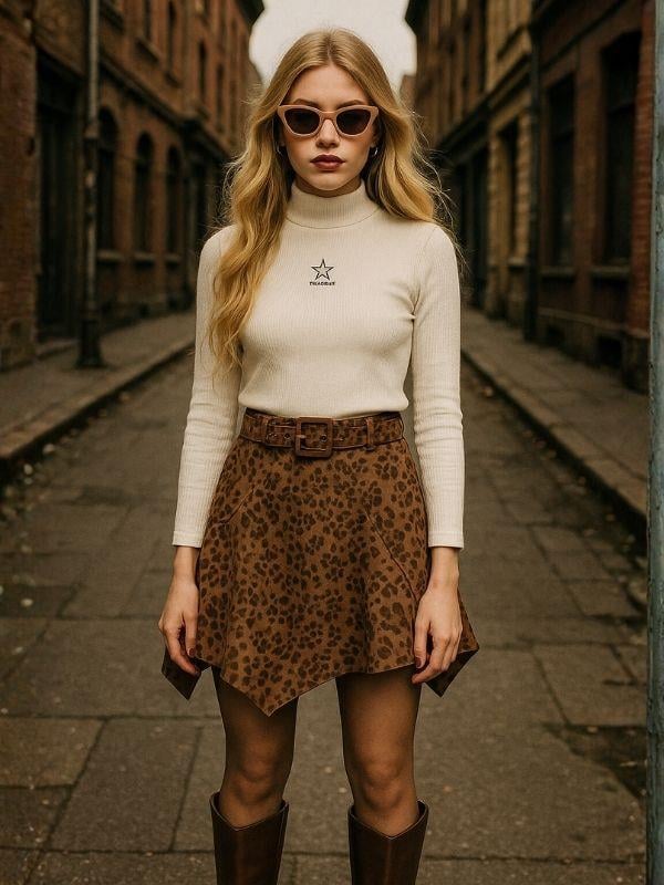 Kız Çocuk Süet Asimetrik Kesim Kemerli Tasarım Etek