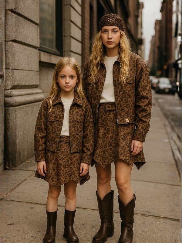 Kız Çocuk Süet Asimetrik Kesim Kemerli Tasarım Etek