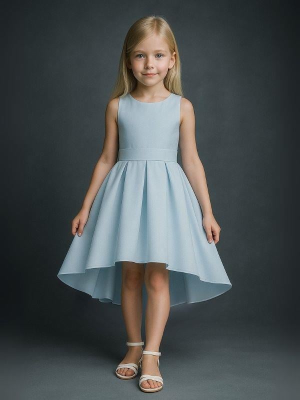 Kız Çocuk Tafta Kumaş Önü Kısa Arkası Uzun Sırtı Fiyonk Detaylı Abiye Elbise