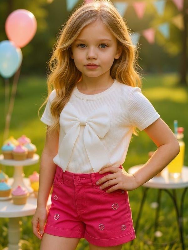 Kız Çocuk Taş İşlemeli Detaylı Tasarım Şort