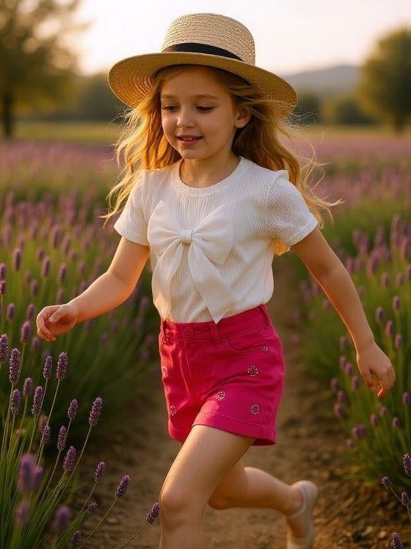 Kız Çocuk Taş İşlemeli Detaylı Tasarım Şort