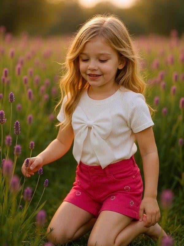 Kız Çocuk Taş İşlemeli Detaylı Tasarım Şort