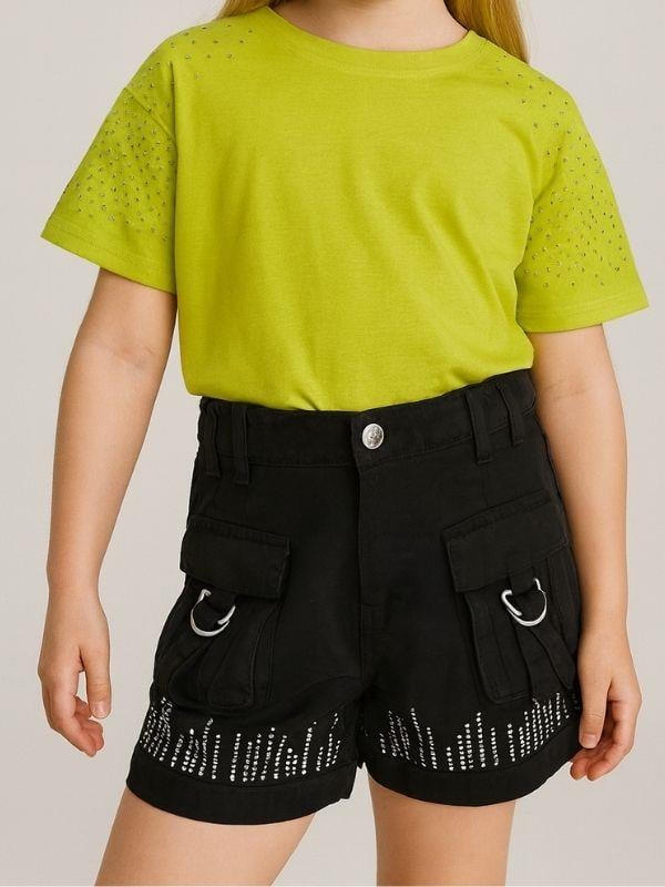 Kız Çocuk Taş İşlemeli Şort