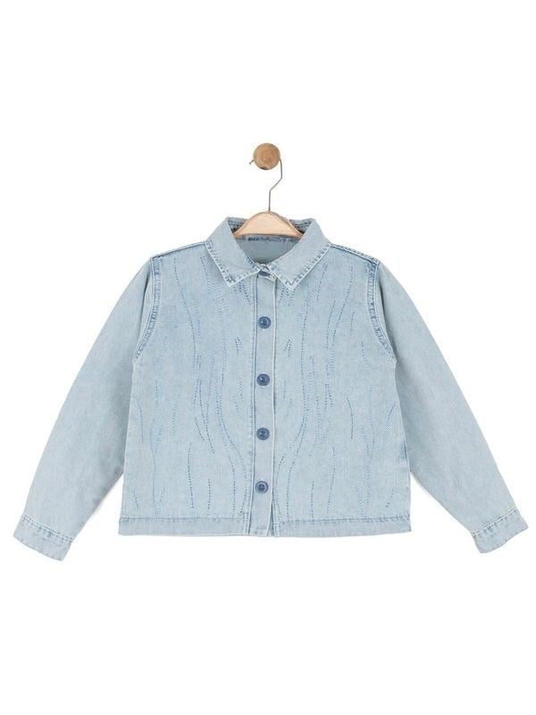 Kız Çocuk Taş İşlemeli Yumuşak Dokulu Tasarım Denim Ceket