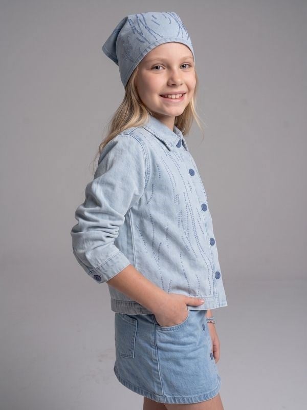 Kız Çocuk Taş İşlemeli Yumuşak Dokulu Tasarım Denim Ceket
