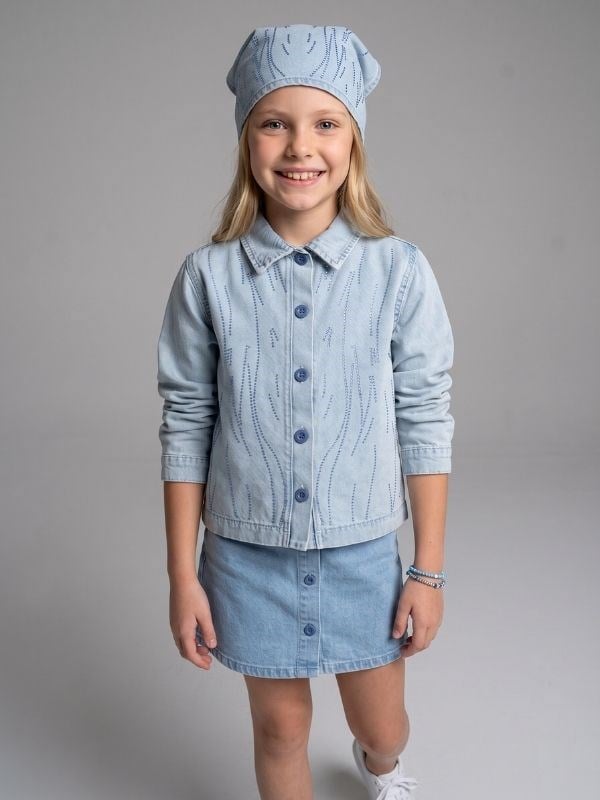 Kız Çocuk Taş İşlemeli Yumuşak Dokulu Tasarım Denim Ceket
