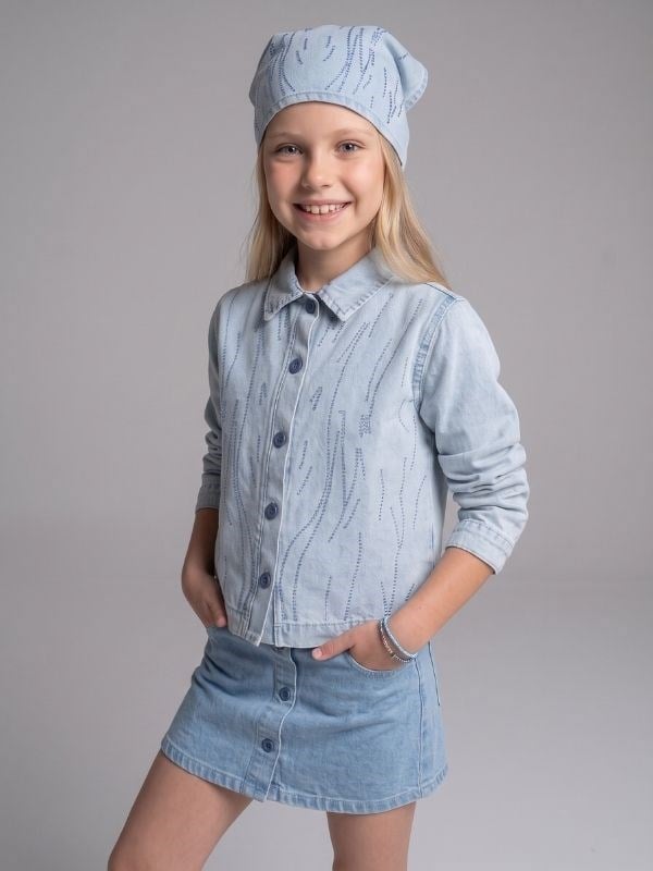 Kız Çocuk Taş İşlemeli Yumuşak Dokulu Tasarım Denim Ceket
