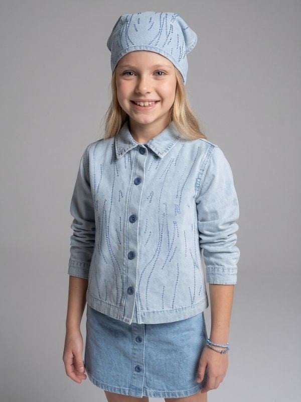 Kız Çocuk Taş İşlemeli Yumuşak Dokulu Tasarım Denim Ceket