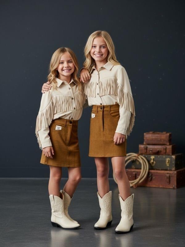 Kız Çocuk Tasarım Belden Lastikli Süet Etek