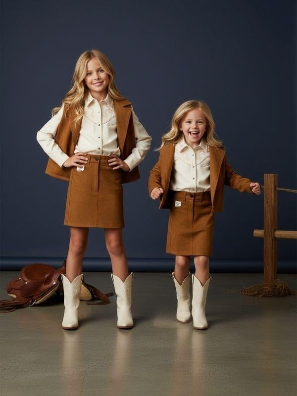 Kız Çocuk Tasarım Belden Lastikli Süet Etek