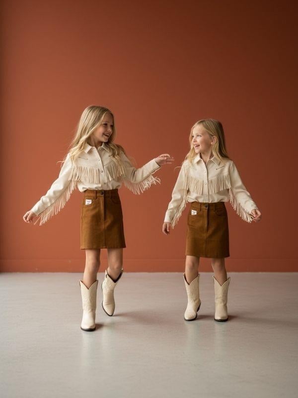 Kız Çocuk Tasarım Belden Lastikli Süet Etek