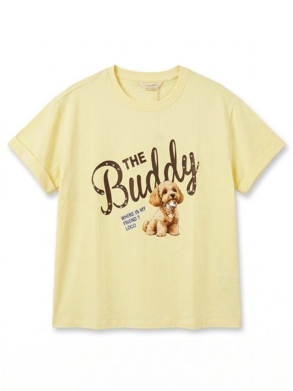 Kız Çocuk Tasarım Köpek Baskılı Oversize T-shirt