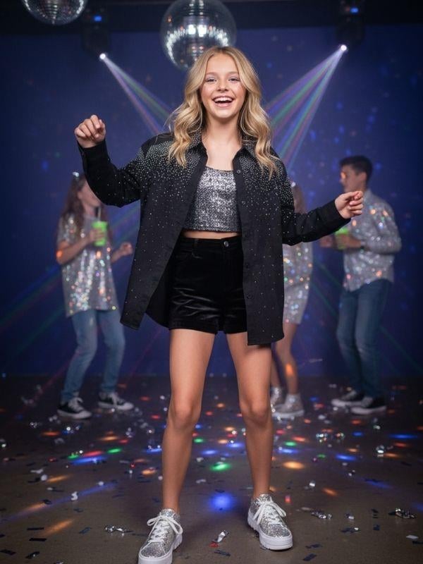 Kız Çocuk Tasarım Taşlı Saten Gömlek