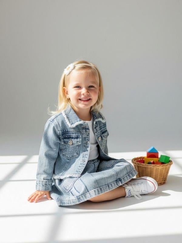 Kız Çocuk Taşlı Denim Ceket