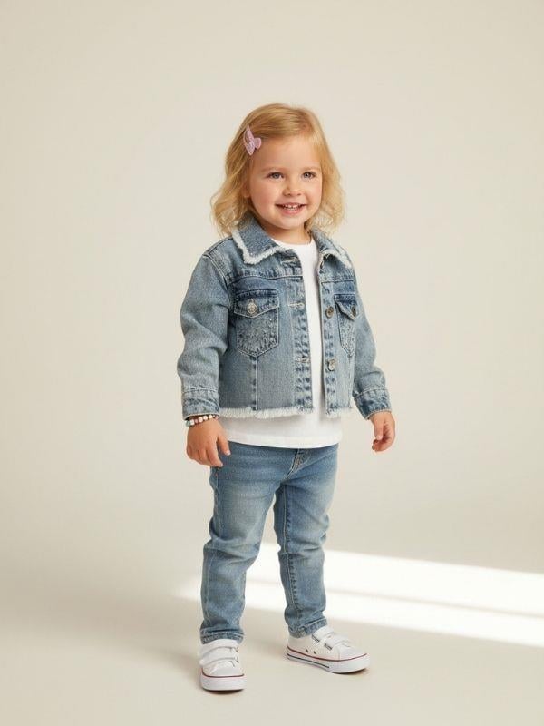 Kız Çocuk Taşlı Denim Ceket