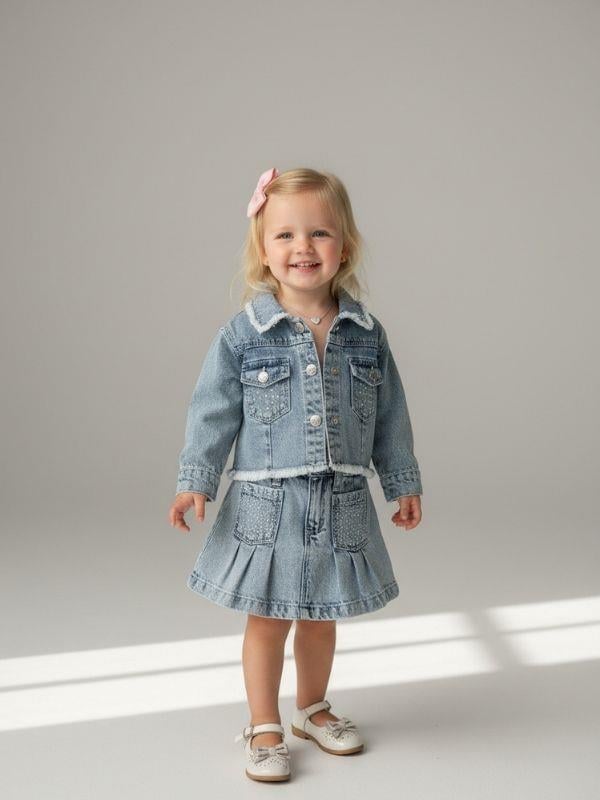Kız Çocuk Taşlı Denim Ceket