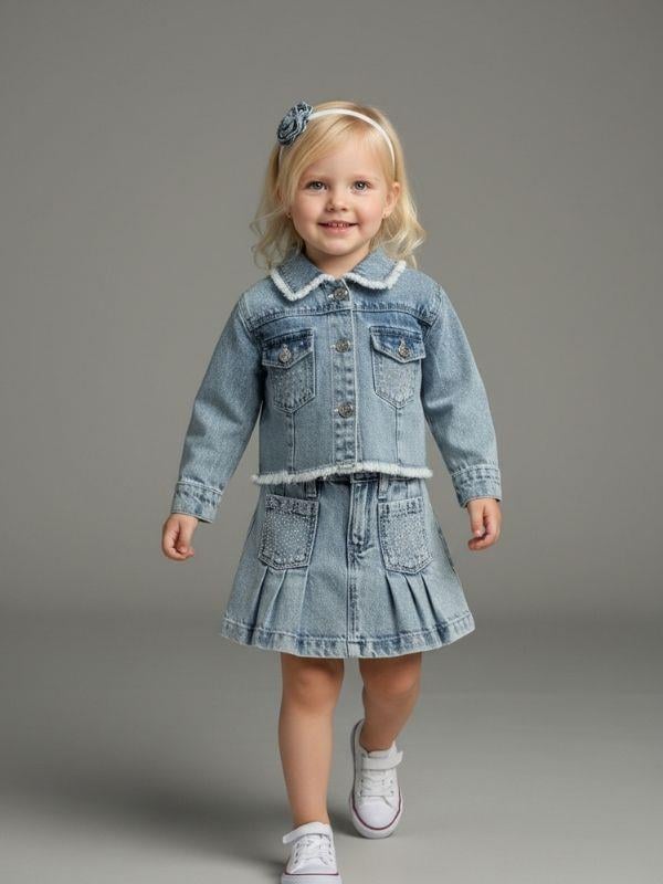 Kız Çocuk Taşlı Denim Ceket