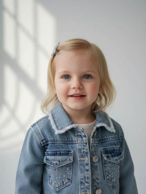 Kız Çocuk Taşlı Denim Ceket