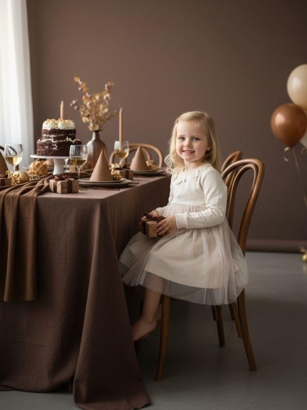 Kız Çocuk Taşlı Fiyonk Detaylı Pamuklu Tütülü Elbise