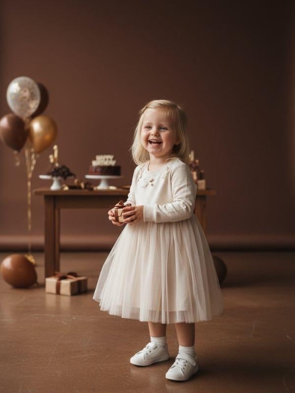 Kız Çocuk Taşlı Fiyonk Detaylı Pamuklu Tütülü Elbise