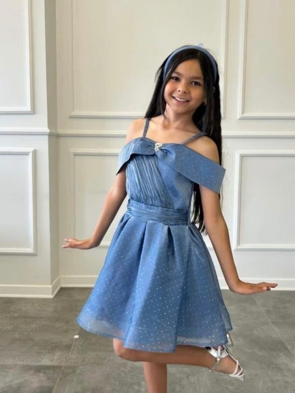 Kız Çocuk Taşlı Prenses Kol Tasarım Abiye Elbise