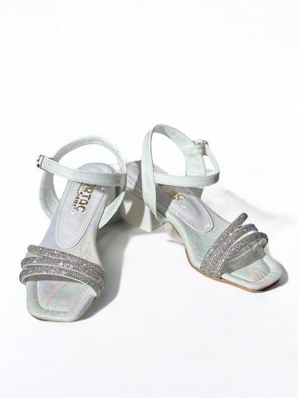 Kız Çocuk Taşlı Üç Bantlı Tasarım Topuklu Abiye Ayakkabı