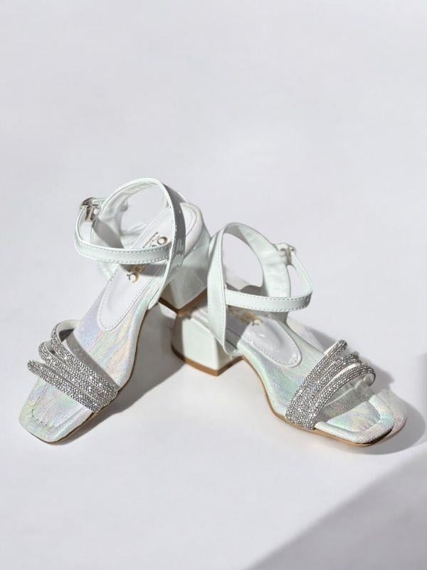 Kız Çocuk Taşlı Üç Bantlı Tasarım Topuklu Abiye Ayakkabı