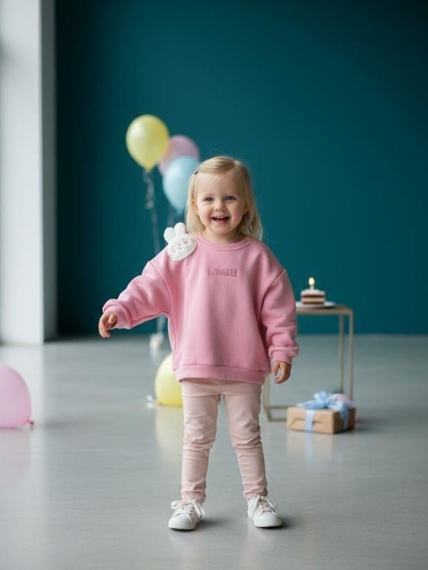 Kız Çocuk Tavşan Detaylıı Şardonlu Sweatshirt