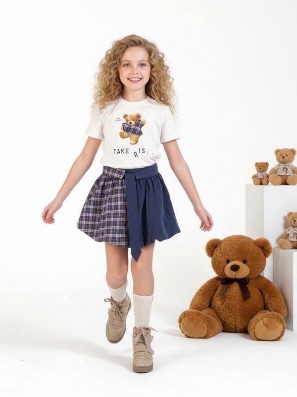 Kız Çocuk Teddy Bear Baskılı İkili Tasarım Şortlu Takım