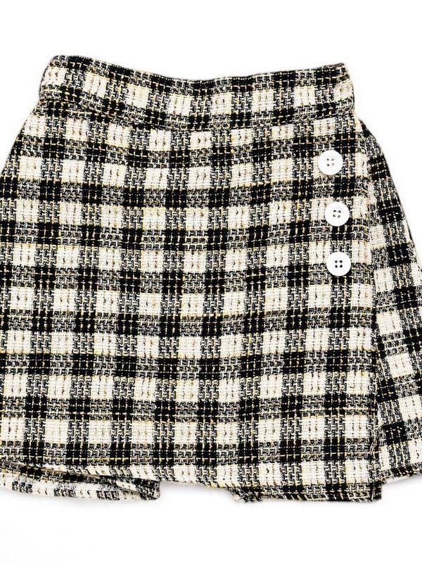 Kız Çocuk Tüvit Kumaş Ekose Desenli Şort Etek