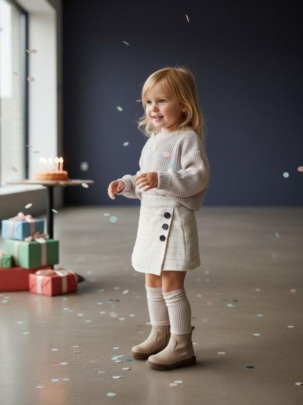 Kız Çocuk Tüvit Kumaş Ekose Desenli Şort Etek