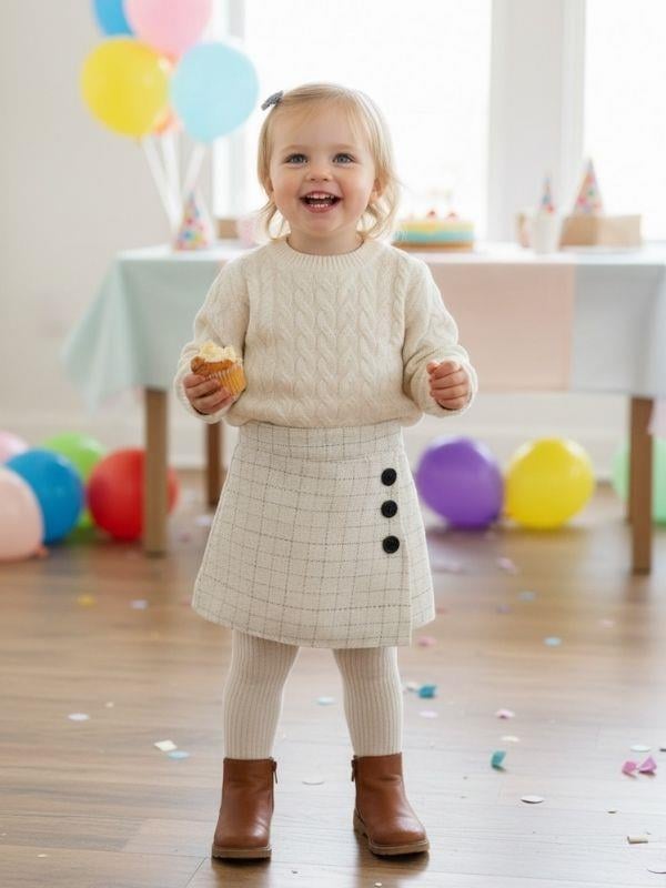 Kız Çocuk Tüvit Kumaş Ekose Desenli Şort Etek