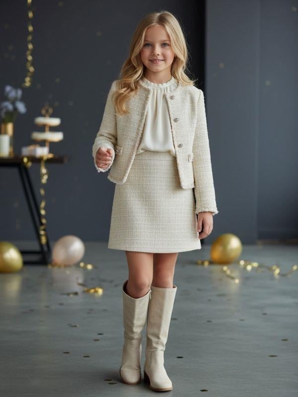 Kız Çocuk Tüvit Kumaş Simli Etek