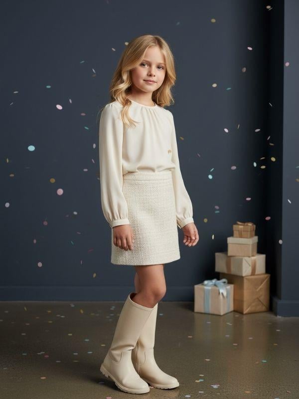 Kız Çocuk Tüvit Kumaş Simli Etek