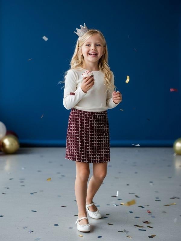 Kız Çocuk Tüvit Kumaş Simli Şort Etek