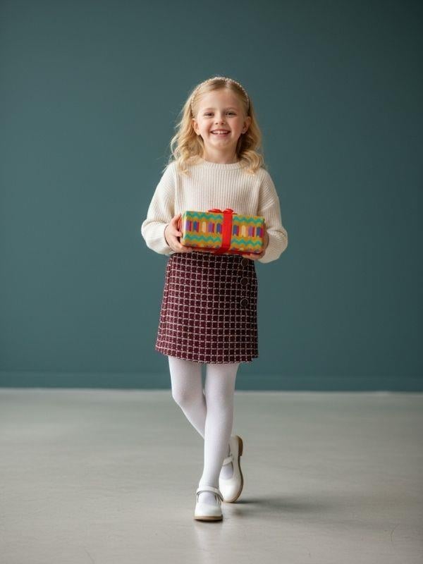 Kız Çocuk Tüvit Kumaş Simli Şort Etek