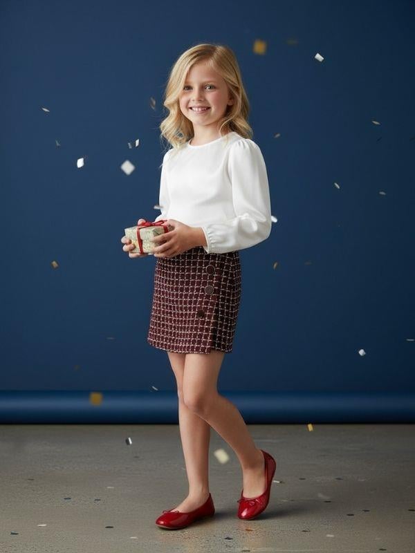 Kız Çocuk Tüvit Kumaş Simli Şort Etek