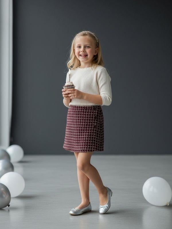 Kız Çocuk Tüvit Kumaş Simli Şort Etek