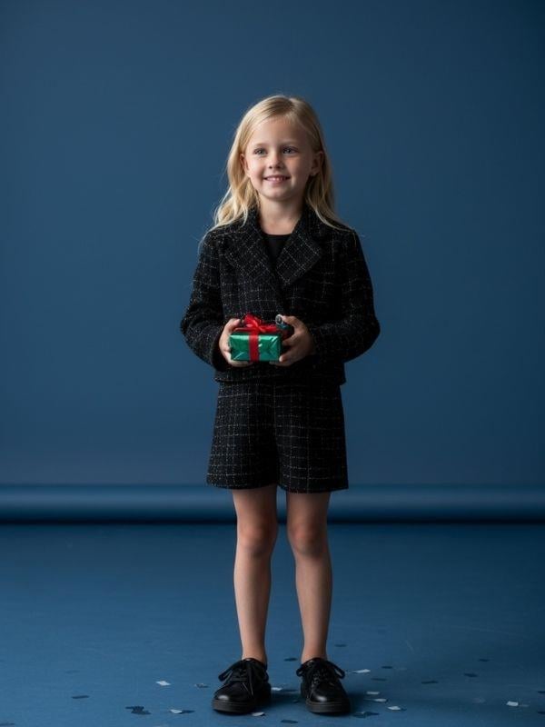 Kız Çocuk Tüvit Simli Crop Ceket