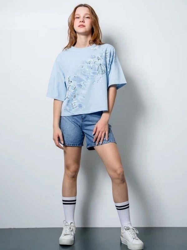 Kız Çocuk Varak Desenli Kot Şort