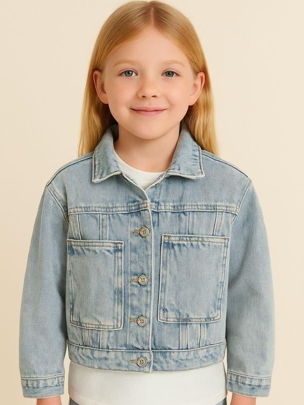 Kız Çocuk Yandan Kanguru Cepli Kot Ceket