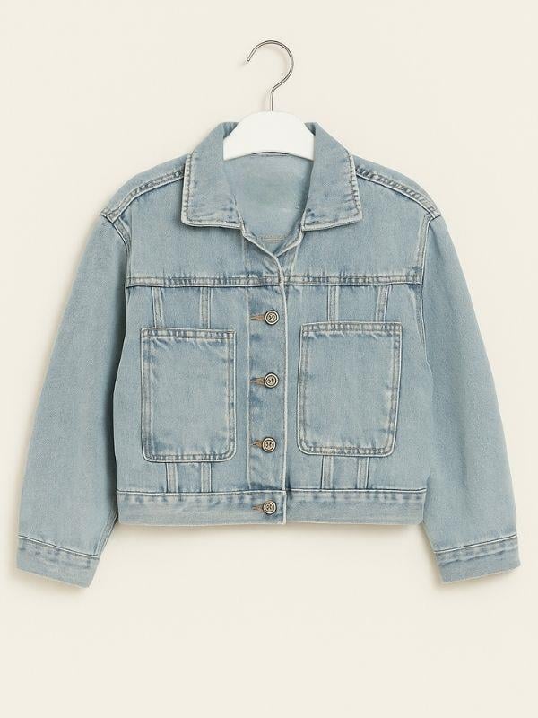 Kız Çocuk Yandan Kanguru Cepli Kot Ceket