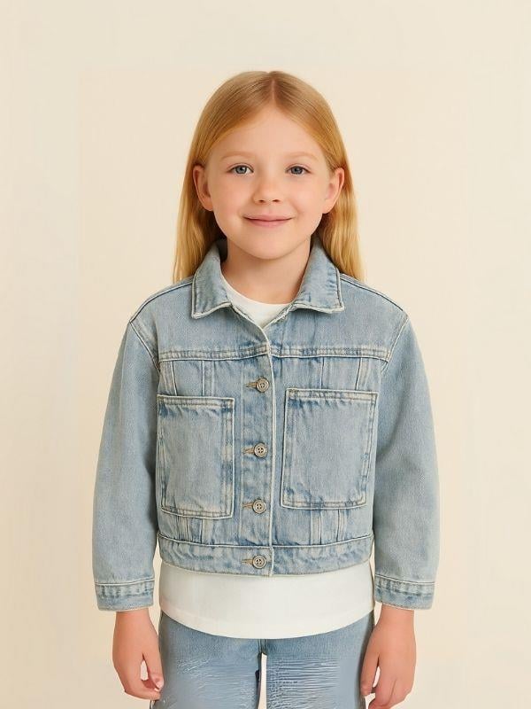 Kız Çocuk Yandan Kanguru Cepli Kot Ceket