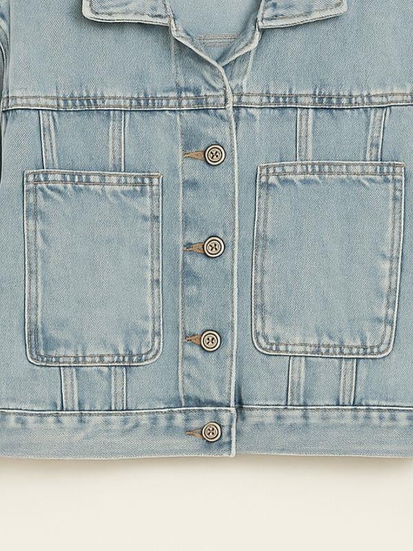 Kız Çocuk Yandan Kanguru Cepli Kot Ceket