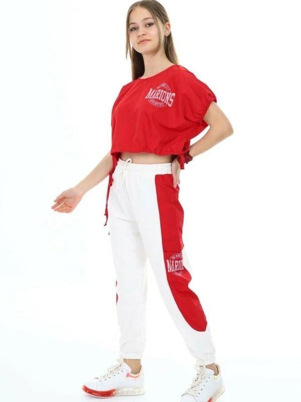 Kız Çocuk Yanları Şerit Detaylı Kargo Cepli Eşofman Altı