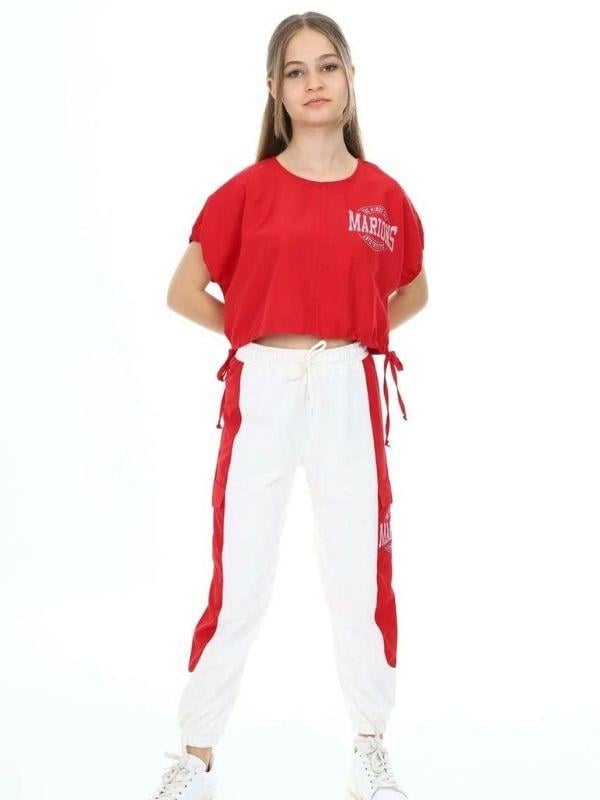 Kız Çocuk Yanları Şerit Detaylı Kargo Cepli Eşofman Altı