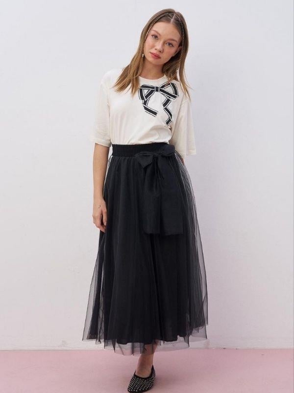 Kız Çocuk Yanları Şeritli Tasarım Uzun Tül Etek