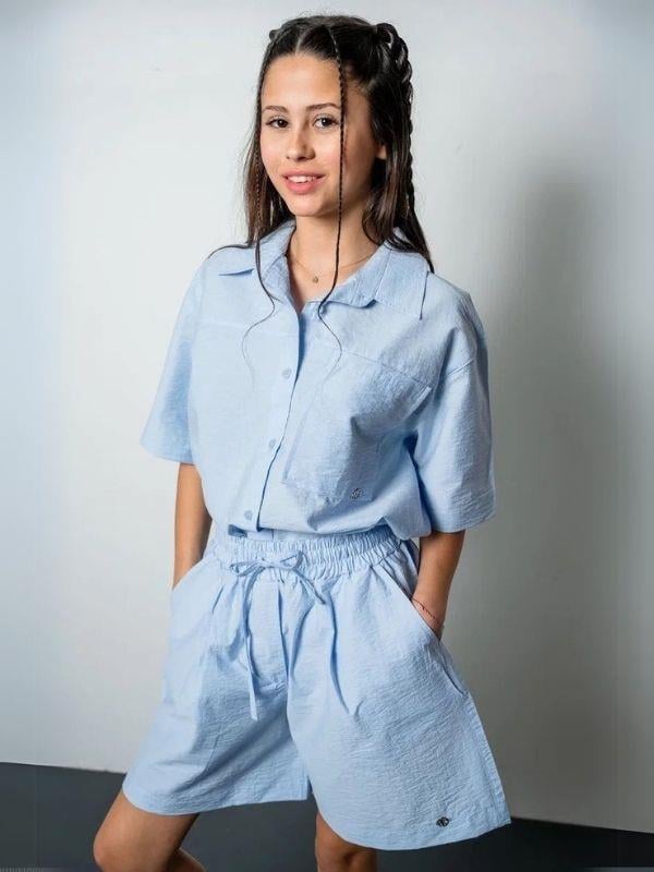 Kız Çocuk Yarım Kollu Gömlek Poplin Şortlu Takım