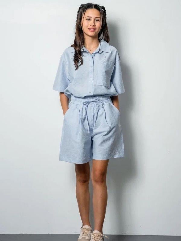 Kız Çocuk Yarım Kollu Gömlek Poplin Şortlu Takım